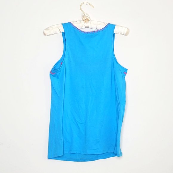 Pool Blue Top with Embroidered Floral Detail in Fuchsia - Picture 2 of 6